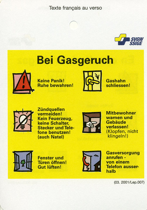 Lep. 007 d/f; Verhaltenskarte bei Gasgeruch - En cas d'odeur de gaz