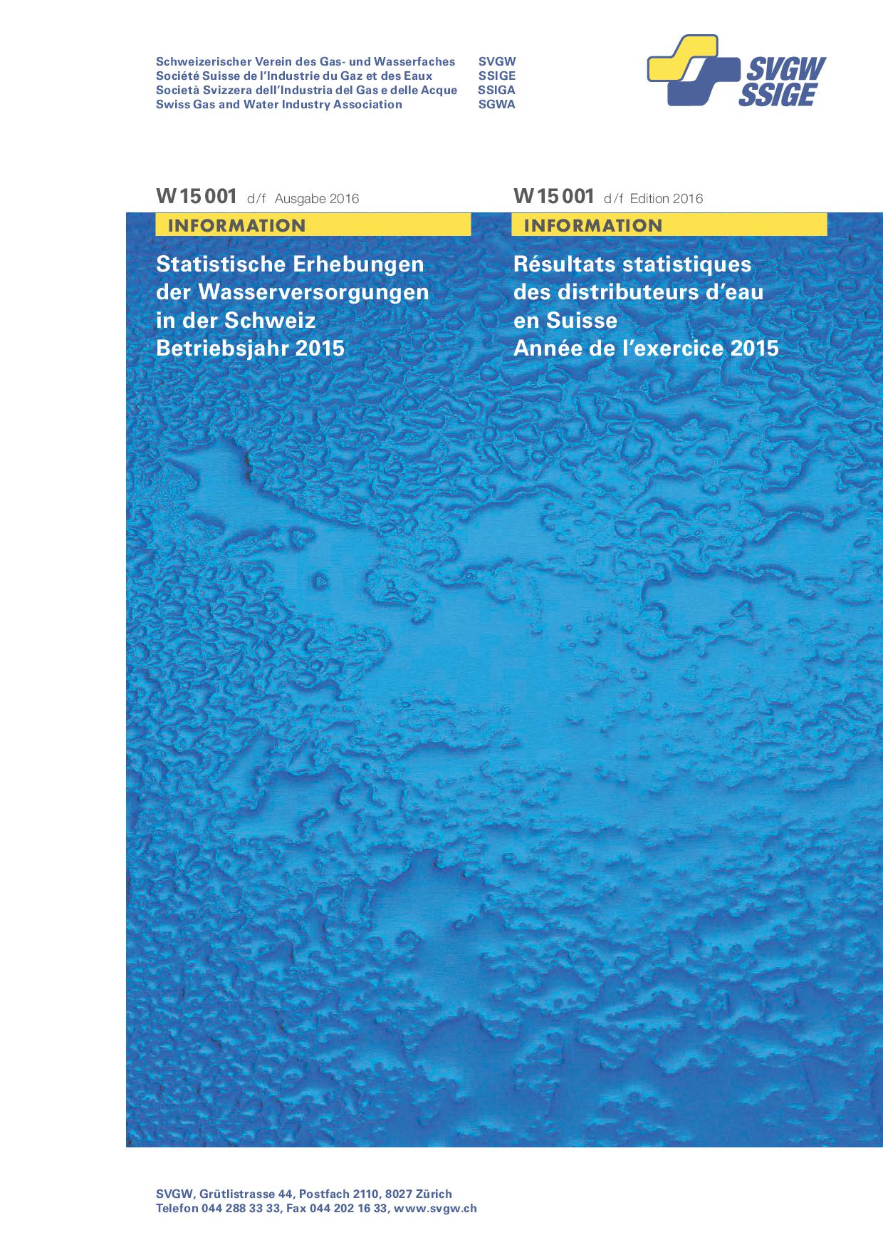 W15 001 d/f Wasserstatistik 2016 (Betriebsjahr 2015) (erweiterte Ausgabe)