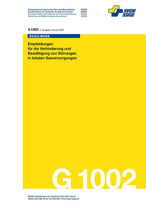 G1002 d Empfehlungen für die Verhinderung und Bewältigung von Störungen in lokalen Gasversorgungen (Print+PDF)