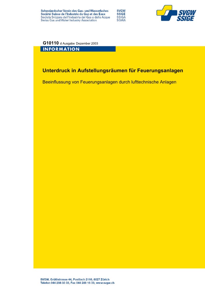 G10 110 d Rundschreiben; Unterdruck in Aufstellungsräumen für Feuerungsanlagen