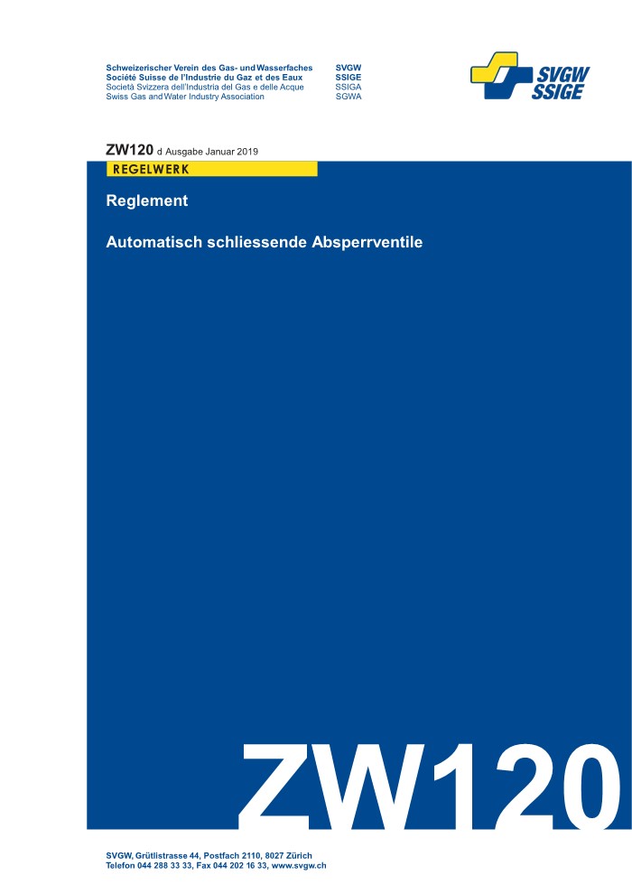 ZW120 d - Reglement; Automatisch schliessende Absperrventile