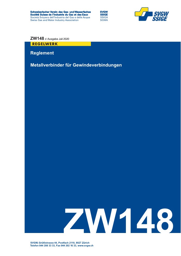 ZW148 d - Reglement; Metallverbinder für Gewindeverbindungen