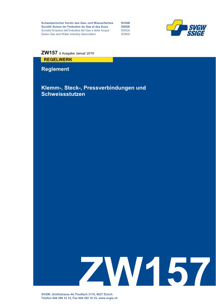 ZW157 d - Reglement; Klemm-, Steck-, Pressverbindungen und Schweissstutzen