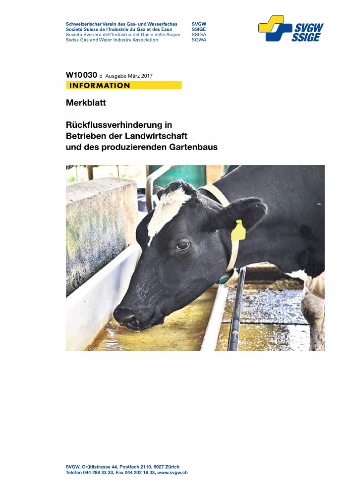 W10 030 d Merkblatt; Rückflussverhinderung in Betrieben der Landwirtschaft und des produzierenden Gartenbaus