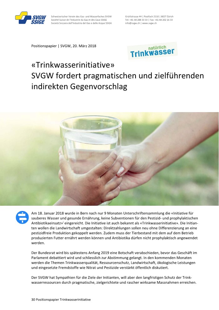 Positionspapier: «Trinkwasserinitiative»