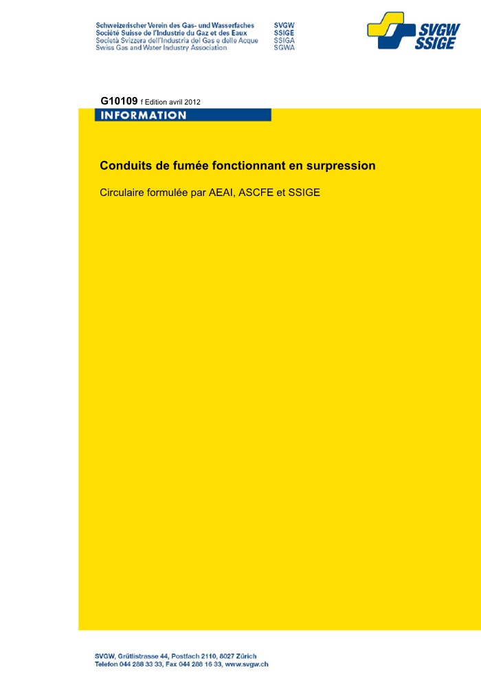 G10 109 f Cirulaire; Conduits de fumée fonctionnant en surpression