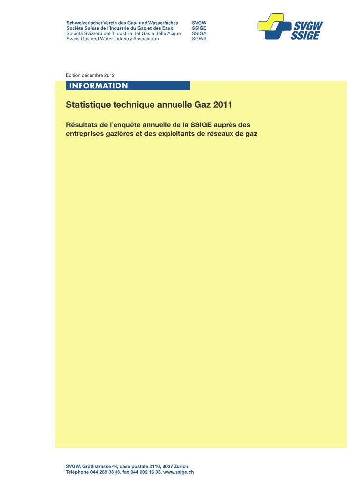 G15 001 f Information; Statistique technique annuelle Gaz 2011