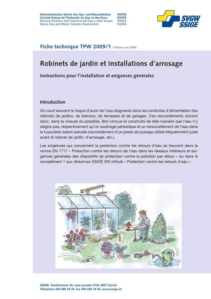 W10 013 f Notice technique; Robinets de jardin et installations d'arrosage