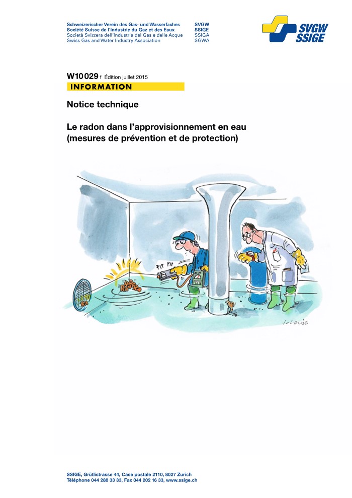 W10 029 f Notice technique; Le radon dans l'approvisionnement en eau (Mesures de prévention et de protection)