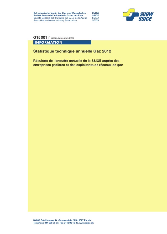 G15 001 f Information; Statistique technique annuelle Gaz 2012