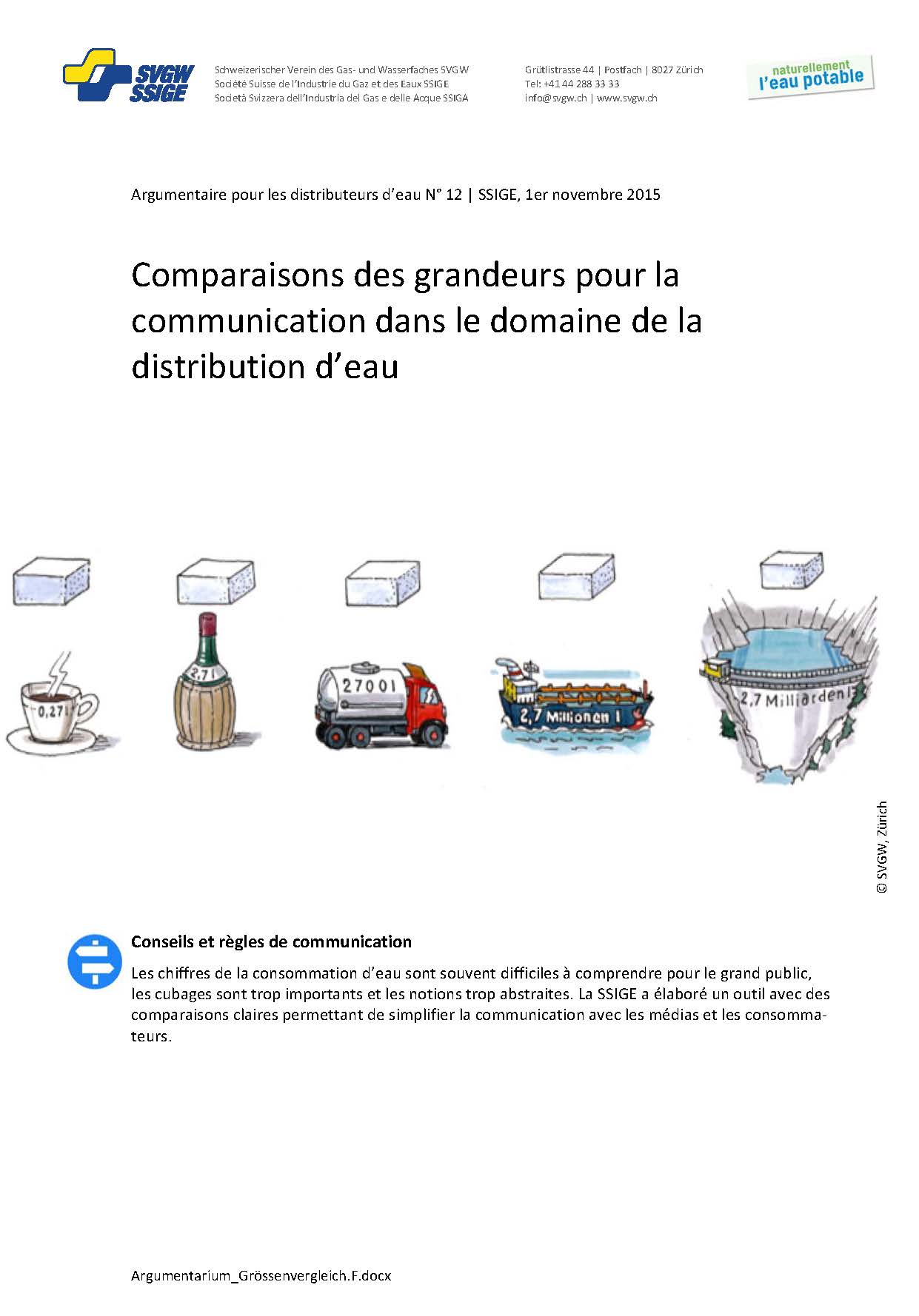 Argumentaire: «Comparaisons des grandeurs pour la communication dans le domaine de la distribution d'eau»