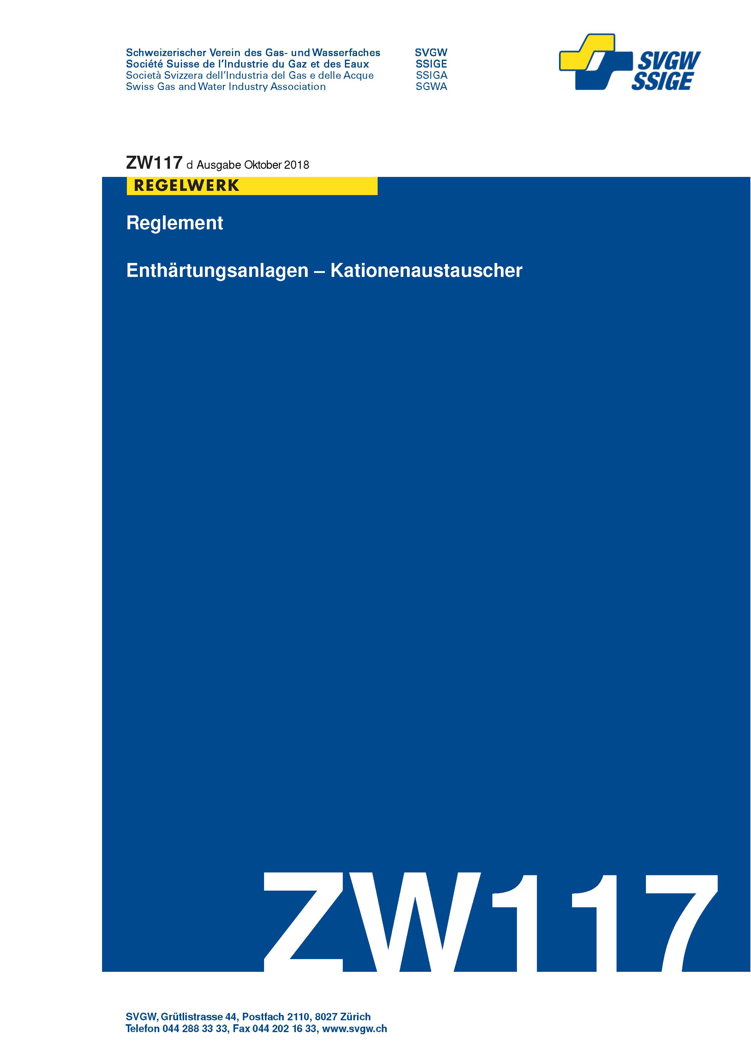 ZW117 d - Reglement; Enthärtungsanlagen – Kationenaustauscher