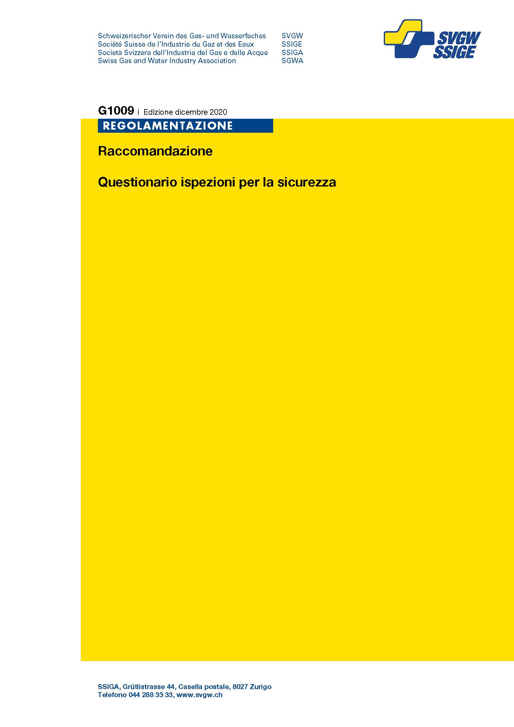 G1009 i Raccomandazione; Questionario ispezioni per la sicurezza